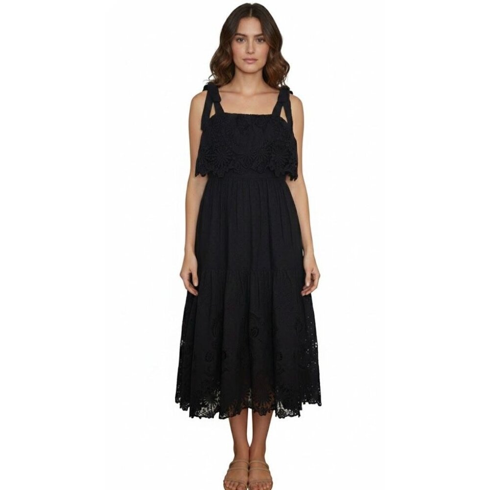 Women's - Antonio Melani Black Siri Black Eyelet Midi Dress, Size 4